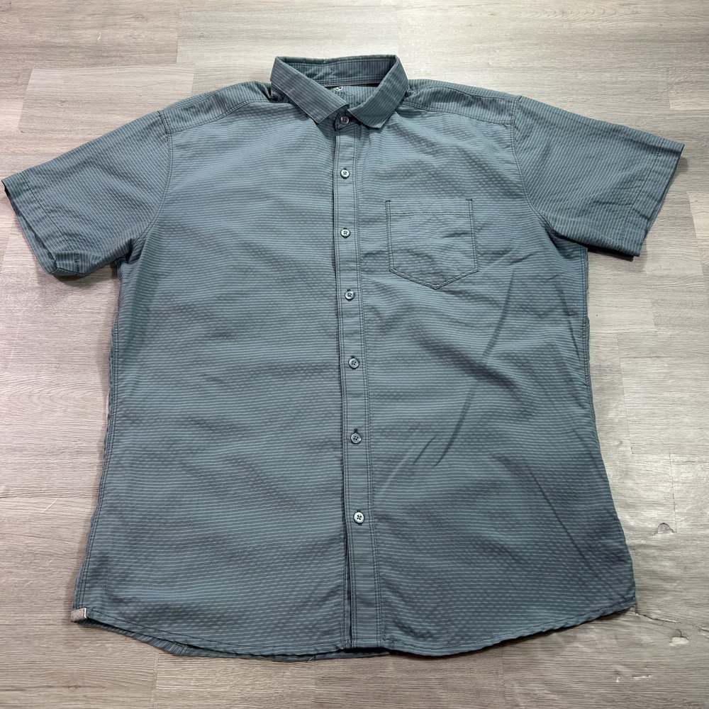 Kuhl Shirt Mens Large Blue Stripe Short Sleeve Button Up Lightweight Casual